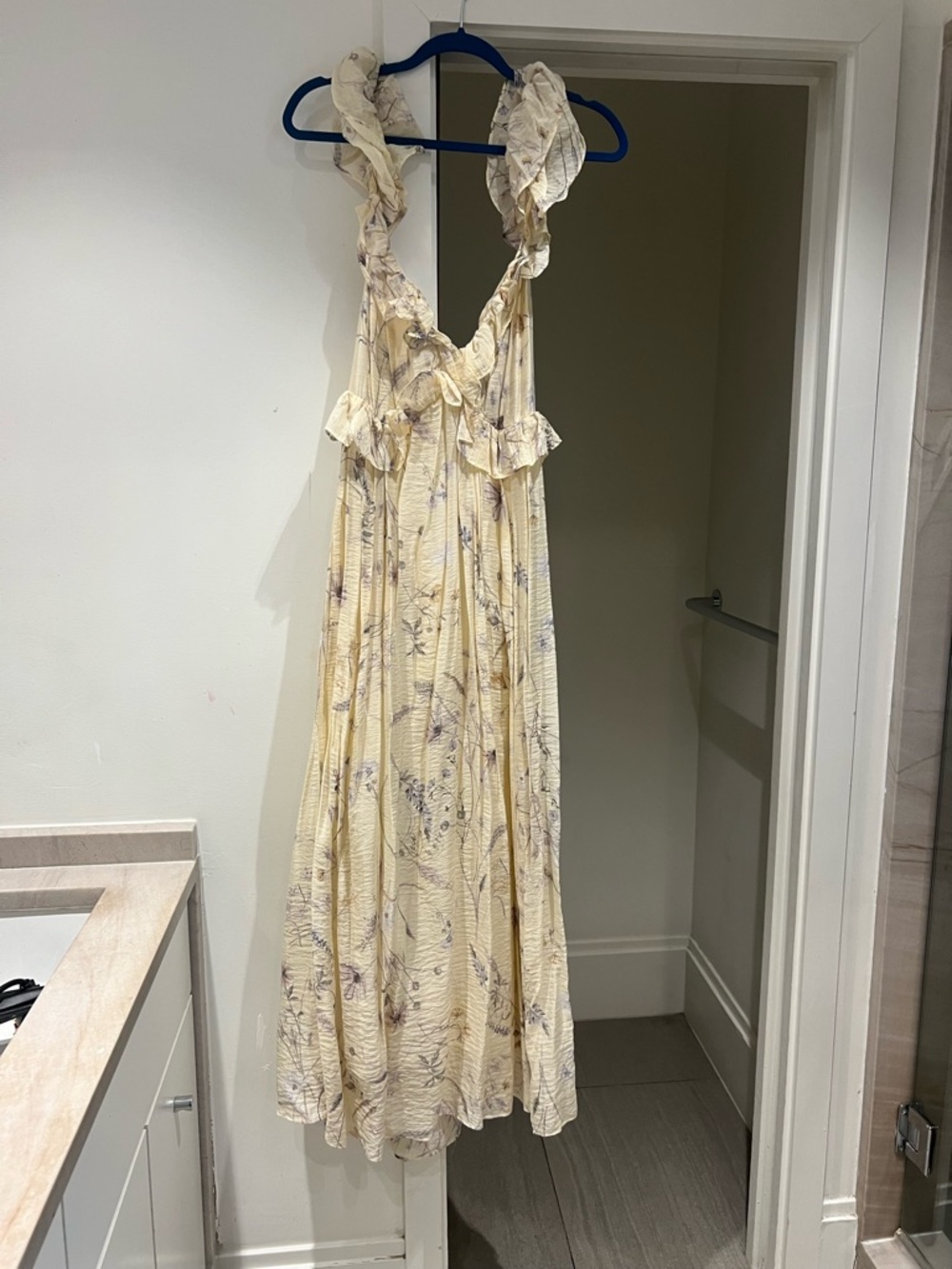 Light Yellow Floral Ruffle Maxi Dress